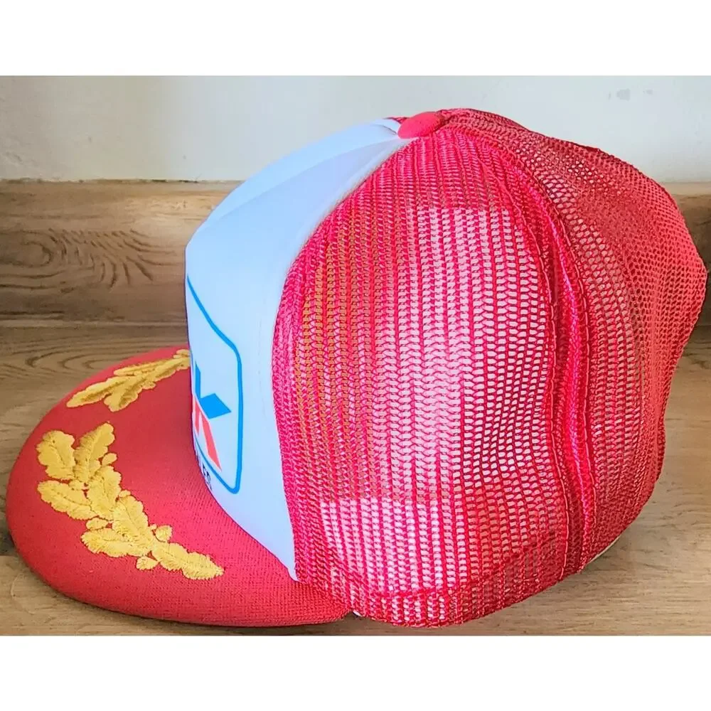 Mack Trucker Hat Harris Sales Bulldog Snapback Men's Red White Gold Leaves